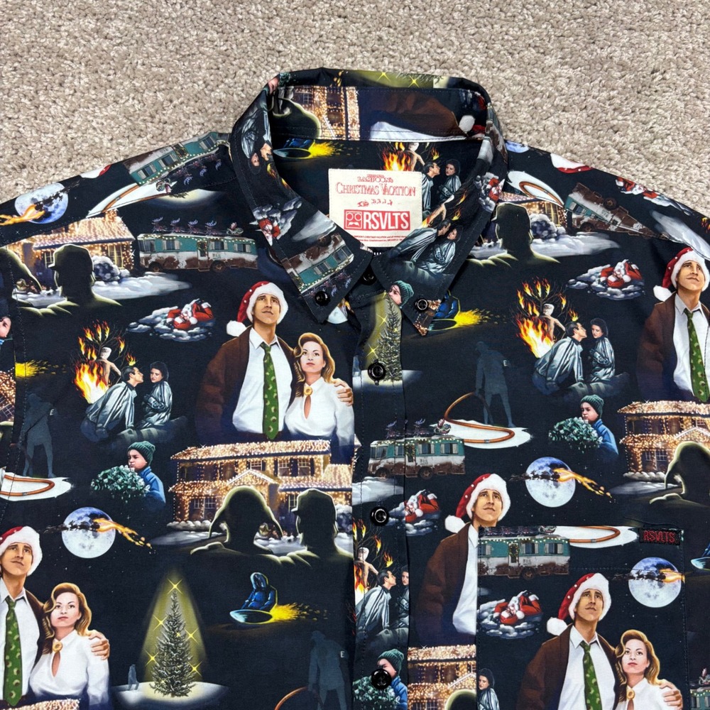 RSVLTS Mens Christmas Vacation KUNUFLEX Short Sleeve Button Down Shirt Medium